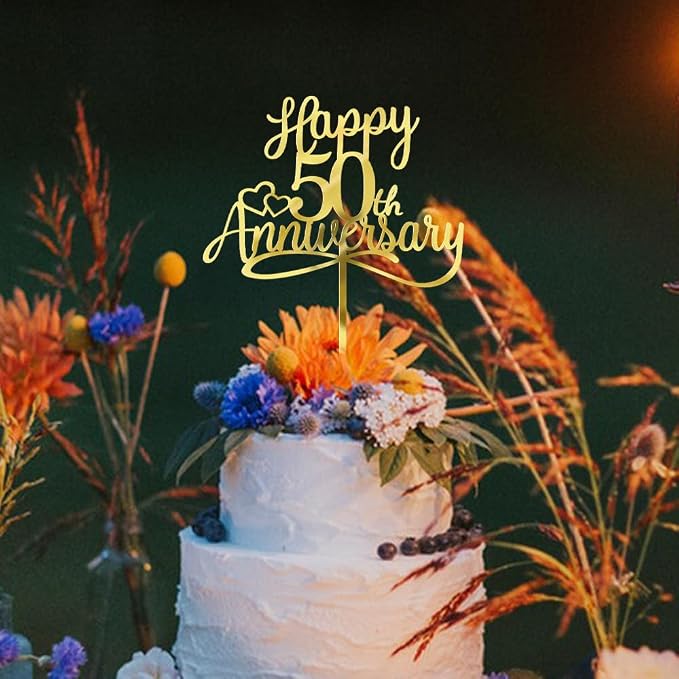 Sleyberoy Acrylic Happy 50th Anniversary Cake Toppers -Wedding Anniversary Party Decorations, 50th Wedding Anniversary, Company Anniversary Party, Birthday Party Decorations (Acrylic 50)
