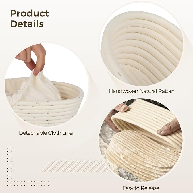 8 Pcs Banneton Bread Proofing Baskets, 10" Oval Sourdough Baking Bowls with Removable Cloth Liners, Rattan Bread Baskets for Even Fermentation, Ideal for Beginners and Pros