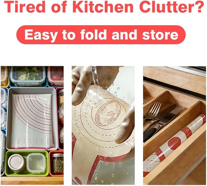 Silicone Baking Mat 3-Piece Set:1Pcs 27x19 inch Non-Slip Pastry Rolling Mat with Measurements &2Pcs Silicone Bread Sling for Sourdough Tools | Non-Stick, Dishwasher Safe, Reusable Baking Accessories