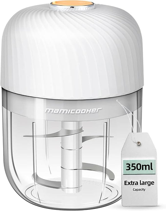 Electric Garlic Chopper 350ML, Mini USB Rechargeable Veggie Chopper, Cordless Garlic Mincer Onion Chopper Food Chopper for Ginger Chili Meat Sauce, Wireless Food Processor, White