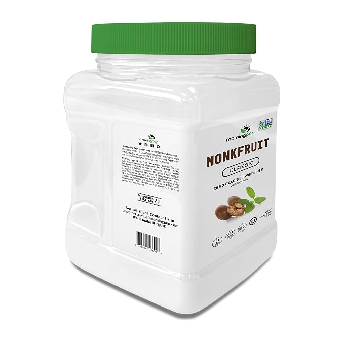 Morning Pep Monk Fruit Sweetener, Classic | White Sugar Substitute, Keto Diet Friendly, 1:1 Sugar Replacement, For Baking, Coffee, Tea, Zero Calorie Non Gmo Project Verified, OU Kosher, White - 2.5 lb