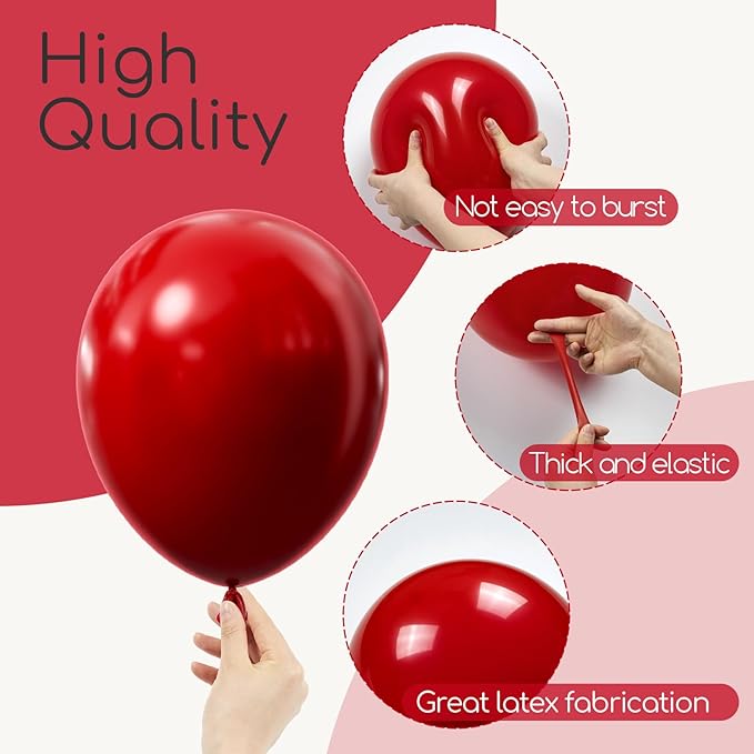 122pcs Dark Red Balloons Different Sizes, 18 12 10 5 inch Dark Red Balloon Arch Kit for Wedding Bridal Shower Birthday Party Decorations