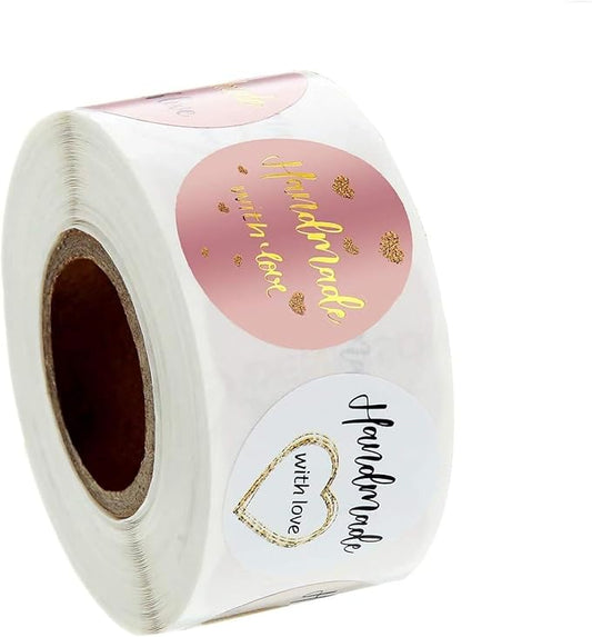1 Inch Handmade with Love Stickers 500Pcs Baking Paper Stickers Love Heart Design Labels for Baking Packaging Stickers Decals Envelope Seals Stickers Tags for Wedding Party Gift Box Decor Supplies