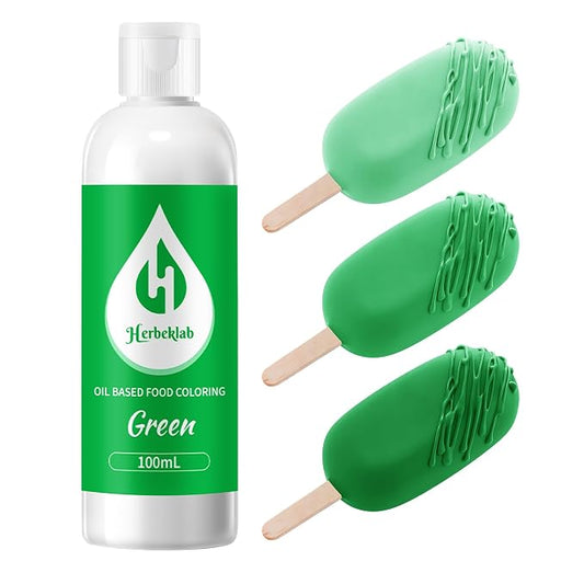 Green Oil Based Food Coloring for Chocolate – Herbeklab 100ml Professional Concentrated Oil Food Dye for Candy Melts, Chocolate, Cake Pops, Strawberries & Baking