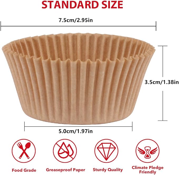 Caperci Standard Cupcake Liners for Baking 200 Counts - Greaseproof Muffin Baking Cups for Wedding Birthday Party Baby Shower Festivals (Natural)