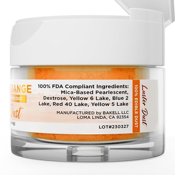 Luster Dust - Pumpkin Orange (4g 1x Jar) | Edible Vegan Dust & Paint for Cake Decorating, Ice Cream, Desserts, Cocktails and Beverages by Bakell