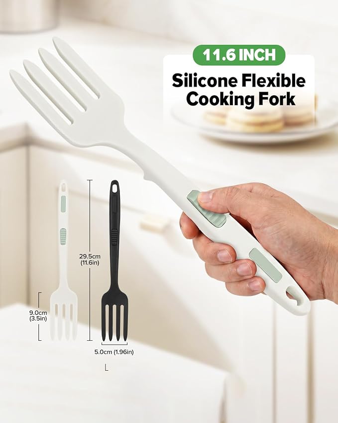 Silicone Flexible Cooking Fork, 11.6 Inch Heat Resistant, Large Non Stick for Mixing, Mashing, Whisking (BW)
