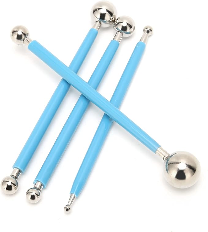 4Pcs Stainless Steel Cake Tools Baking Decorating Kit Fondant Sculpting Modeling Set with Rubber Handle for Cake Clay Pottery Art DIY