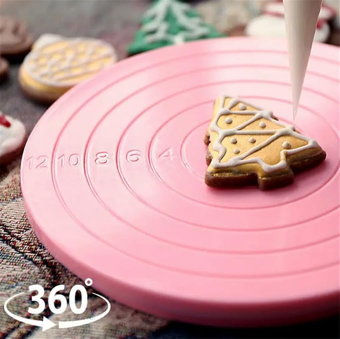2Pcs Cake Decorating Turntable,Mini 5.5 Inch Rotating Cake Turntable, 360 DegreeTurns Revolving Cake Stand Cake Decorating Baking Tools,Pink