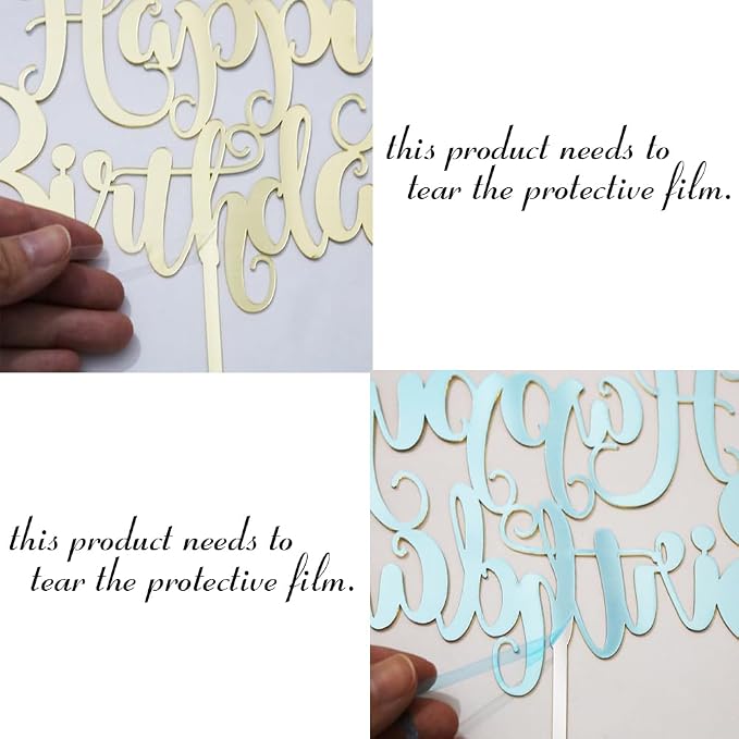 Happy Birthday Cake Topper- Glitter Happy Birthday Cake Decor, Handmade Anniversary/Birthday Party Supplies (Acrylic gold)