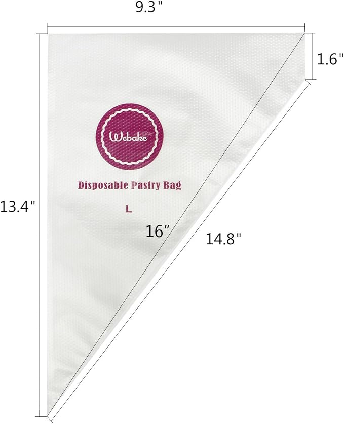 Webake 16 Inch Disposable Pastry Bags - 100pcs Large Icing Piping Bags for All Size Tips Couplers