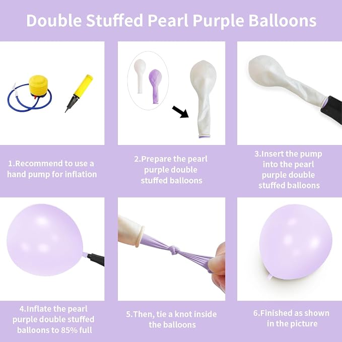 Double Pearl Purple Stuffed Balloons Different Size 115Pcs 5/10/12/18" Light Purple Balloon Arch Kit for Princess Birthday Baby Shower Bridal Shower Engagement Ocean Sea Frozen Theme Party
