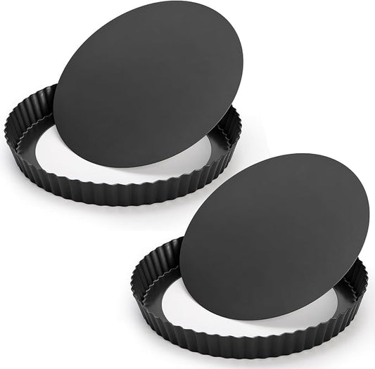Tosnail 2 Pack 9 Inch Non-Stick Quiche Pan, Fruit Tart Pie Pan with Removable Loose Bottom