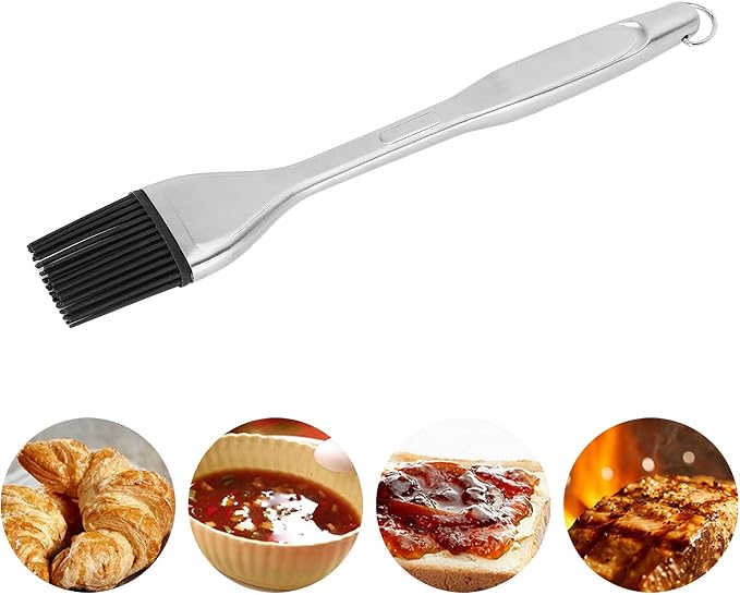 Silicone Basting Brush with Stainless Steel Handle - Heat Tolerant Up to 450°F for Grilling/Baking/Cooking - Non Shed Oil & Sauce Brush, Dishwasher Safe (New black handle)
