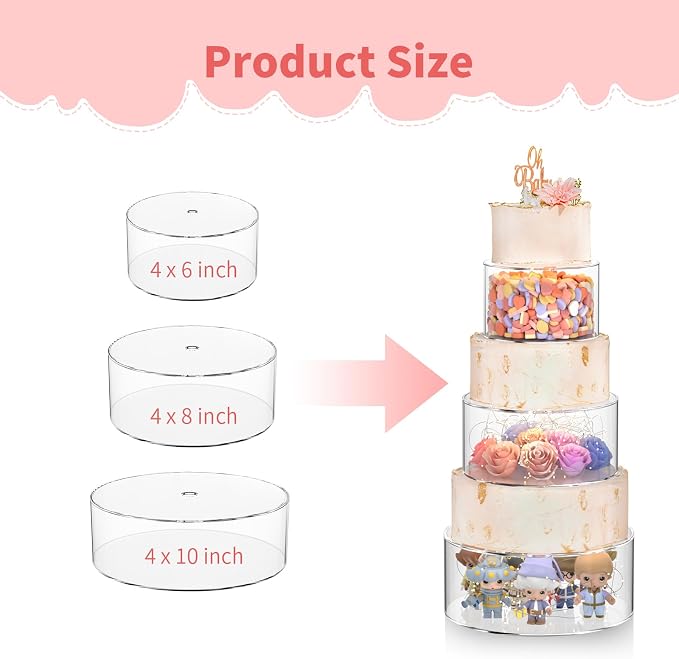 NPPLUS 3 Pcs Acrylic Cake Stand with lid, Clear Fillable Cake Tier, Round 3 Tier Cylinder Display Riser Display Box for Wedding Birthday Party Holiday Display