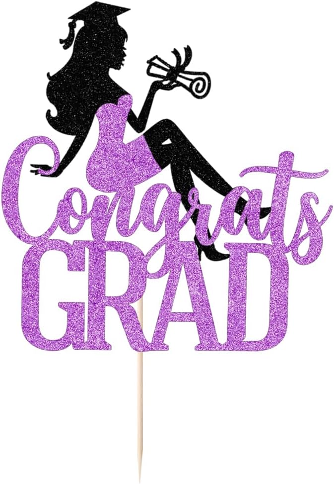 Congrats Grad Cake Topper,2026 Girl Graduation Cake Topper, Congrats Grad Decorations,2026 High School/College/Senior Graduation Party Decorations Supplies (Black purple)