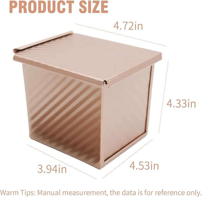 Saihisday 2Pcs Nonstick Square Loaf Pan With Lid, 4.53 x 3.94 x 4.33inch Mini Square Toast Box for Home Baking, Mini Cube Toast Box Ideal Baking Set Gift for Bread Lover(250g)
