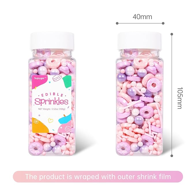 Donut Sprinkles Mix | Pink Purple Romantic | Sprinkles for Cake Decorating | Cupcake Toppers | Ice Cream | Cookie | Fancy Candy | 3.52oz