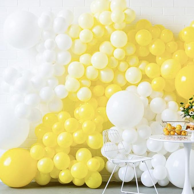 PartyWoo Yellow and White Balloons, 140 pcs Pastel Yellow and White Balloons Different Sizes Pack of 18 Inch 12 Inch 10 Inch 5 Inch for Balloon Garland Arch as Birthday Decorations, Party Decorations