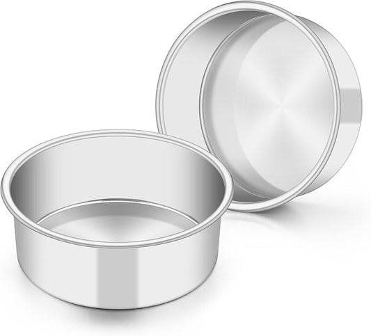 TeamFar 5 Inch Cake Pan Set of 2, Stainless Steel Small Layer Cake Baking Pans Tins, Round Bakeware for Birthday Wedding Party, Non-Toxic & Healthy, Mirror Finish & Dishwasher Safe