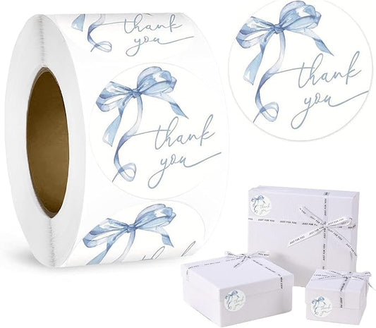 500Pcs Blue Thank You Stickers, 1.5 Inch Watercolor Bowknot Thank You Labels, Self-Adhesive Small Business Stickers for Gift Packaging (Blue)