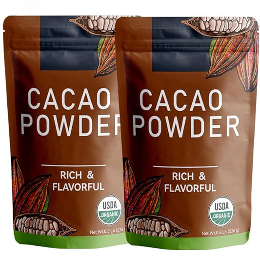 226g/2pack, Organic Cacao Powder - Unsweetened Dark Cocoa for Keto & Paleo Baking, Rich Chocolate Flavor, Non-GMO, Vegan, Gluten-Free, Resealable Bag