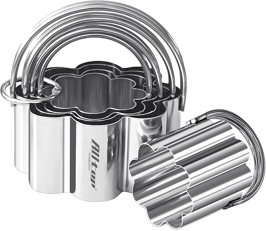 ALLTOP Scalloped Biscuit Cutters with Handle, Stainless Steel Cookie Cutter, Professional Baking Essential Tool for Pastry, Scone, Donut-Flower Shaped