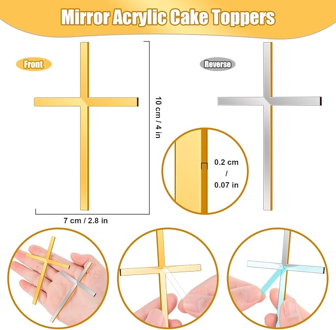 36pcs Baptism Cake Toppers Acrylic Cross Cupcake Toppers Gold Crossing Cake Charm for Baby Shower Birthday Wedding Party Christian Decorations
