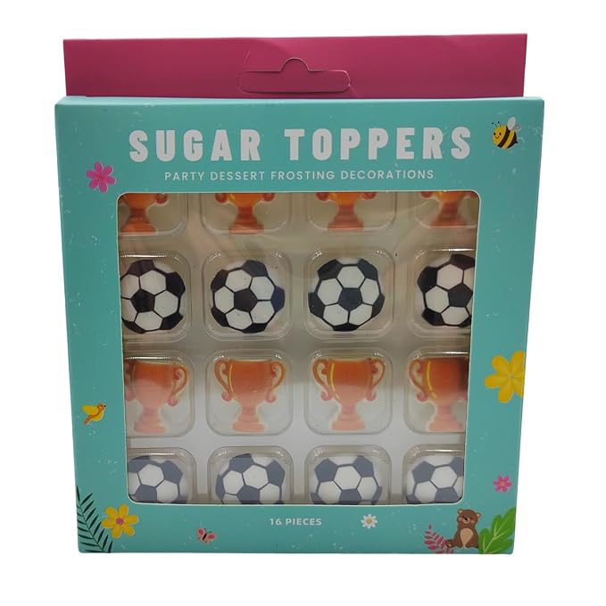 16 Pieces Soccer Cakes Decorations Edible World Cup Hard Sugar Icing Decorations Cupcake Toppers for Baking Cookie Ice Cream Candy Decoration