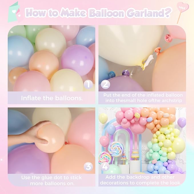 Pastel Rainbow Balloons Arch Kit 174pcs, Macaron Assorted Colorful Spring Balloon Garland Kit for Spring Easter Baby Shower Wedding Gender Reveal Anniversary Birthday Party Decorations