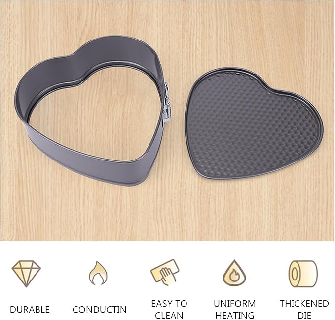 Set of 3 Springform Heart Cake Tins Heavy Duty, Double Layer Non-Stick Coating, Removable Base, Heavy Duty Carbon Steel, Fit for Frozen Desserts, Oven Safe Bakeware (8/9/10 Inch)