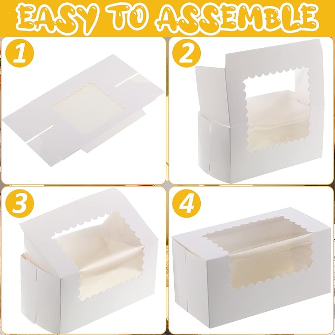 Ireer 60 pcs 8x4x4 Inch Bakery Boxes with Window Cookies Boxes Pumpkin Roll Container Donut Box Pastry Cake Packaging Safe for Cookies Loaf Muffins Breads Dessert Candies Treat (White)
