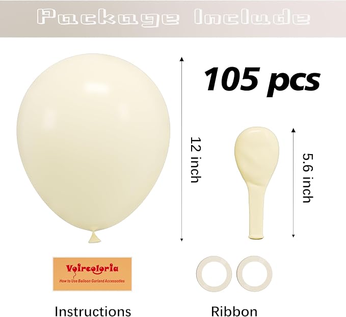 Voircoloria 105pcs Ivory Balloons 12inch Party Latex Balloons for Boys Girls Birthday Baby Shower Gender Reveal Wedding Sunflower Party Decorations