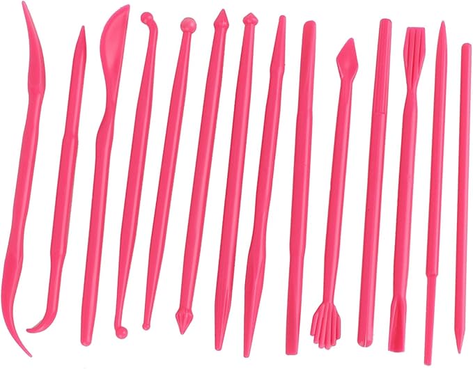 Culnflun Plastic Clay Sculpting Set Polymer Modeling Tools 14Pcs DIY Pottery Shaper Hand Tool Kit for Soft Clay Fondant Cake Art Craft Pink Rose Red Yellow 4.7in (Rose Red)
