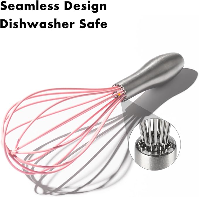 OYV 10-Inch Pink Silicone Whisk, Heat Resistant 480°F Kitchen Whisk with Stainless Steel Ergonomic Handle, Non-Scratch for Nonstick Cookware, Dishwasher Safe, Perfect for Blending, Cooking & Beating