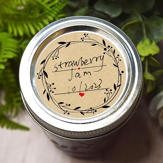2" Canning Kraft Christmas Mason Jar Stickers - 500 Round Labels per Roll, Food & Pantry Labels for Jars & Lids