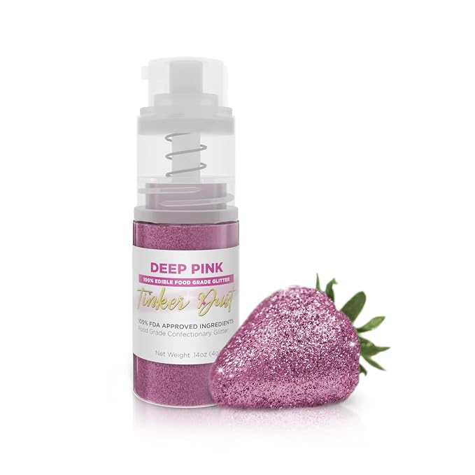 Bakell - Deep Pink Tinker Dust (4g, 1x Mini Spray Pump) Edible Glitter for Food, Desserts, and Baked goods!