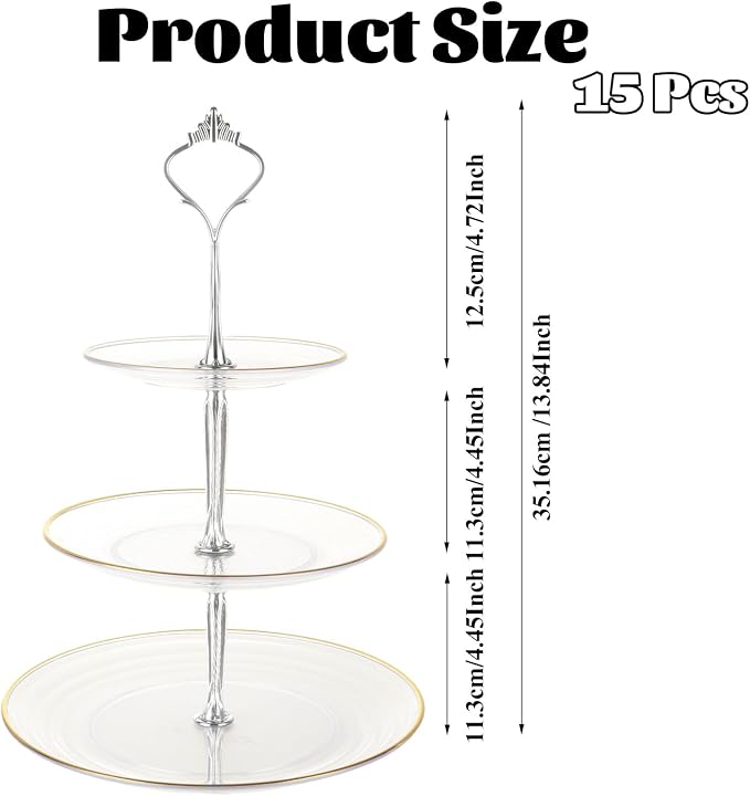 QTLCOHD 15 Sets 3 Tiered Cake Stand Hardware Kit, Zinc-Alloy Heavy Duty | 3 Tier Cake Plate Handle Fitting Hardware Rod for Dessert Serving Trays Cupcake Fruit Holder, Silver Crown
