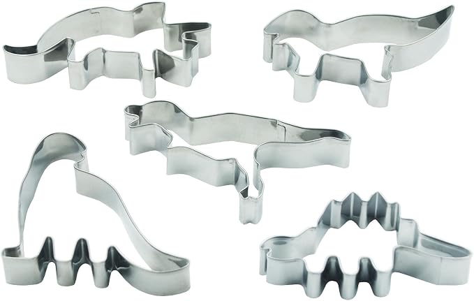 Dinosaur Cookie Cutters Set,5 PCS Set Dinosaur Shaped Stainless Steel Molds for Cookies,Biscuit,Vegetable,Fruit,Baking Pastries Doughs