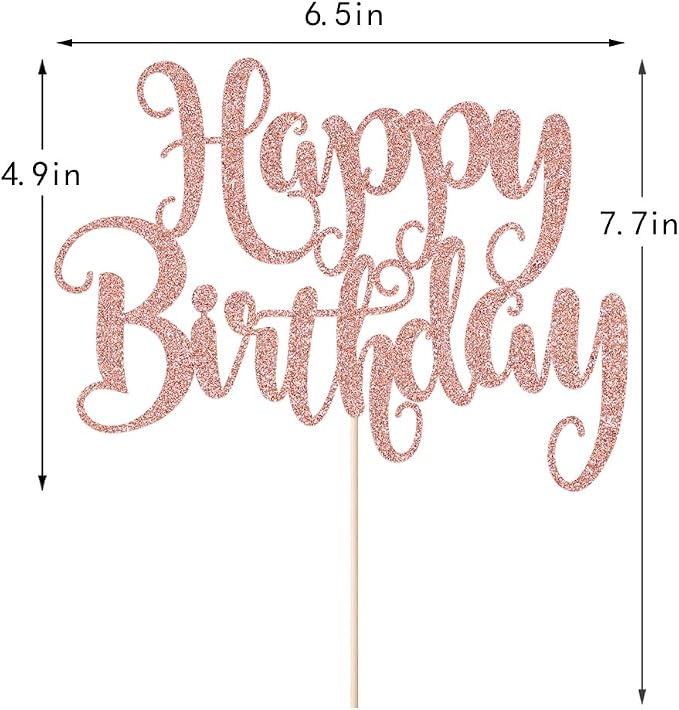 Happy Birthday Cake Topper- Glitter Happy Birthday Cake Decor, Handmade Anniversary/Birthday Party Supplies (Rose gold)