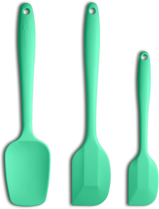 Silicone Spatula 3‑Piece Set Heat Resistant 600°F Non‑Stick Rubber Spatulas with Stainless Steel Core ALLWIN HOUSEWARE Large Spatula, Spoonula & Mini Spatula for Cooking & Baking, Macaron Green