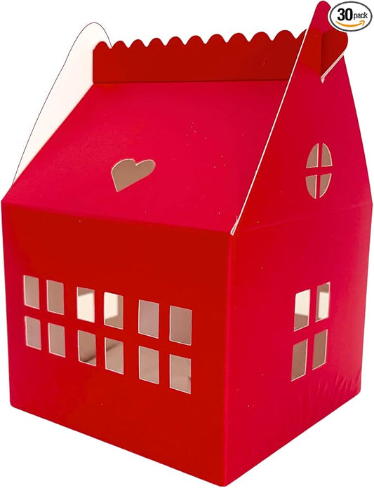 30 Pcs Cottage House Cookie Boxes with Window & Business Card Holder, Red, 4 x 4 x 6 in Bakery Gift Boxes for Treats, Desserts, Party Favors & Realtor Pop By Gifts