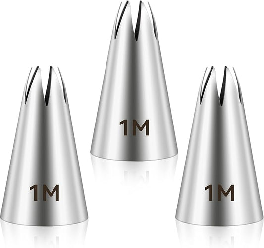 3pcs 1M Cake Piping Tips, Decorating Supplies, Nozzles for Buttercream, Icing, Birthday Cakes, Cupcakes - Baking Tools for DIY Art