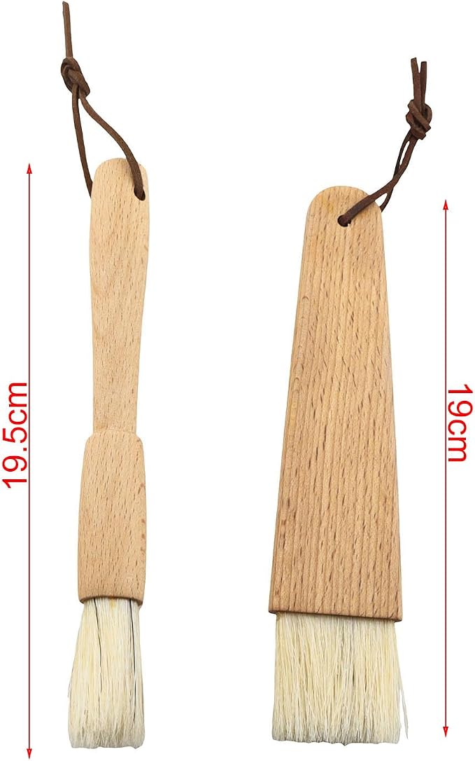 TAODAN 2PCS Wooden Handled Natural Bristle Pastry Brush Barbecue Brush Suitable for Grilling Baking Kitchen Cooking