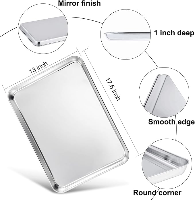 TeamFar Baking Sheet with Rack, 17.6 x 13 x 1 Inch Stainless Steel Baking Tray Pan Cookie Sheet with Cooling Rack Set for Baking/Roasting/Cooling, Non-Toxic & Heavy Duty, Dishwasher Safe
