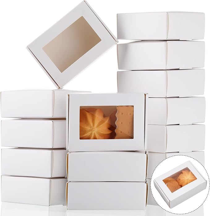 Zonon 30 Pcs Soap Boxes for Homemade Packaging, Mini Kraft Boxes with Window for Bakery Candy Soap Making Gift Packaging, 3.7x2.6x1.4 Inch (White)