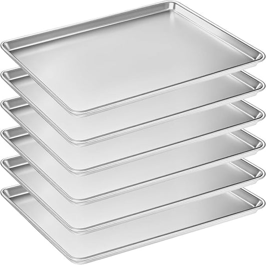 6 Pack Half Size Baking Sheet Pan Set, Aluminum Commercial Quality Cookie Sheet for Baking or Roasting, Large Thick Baking Tray Prevents Warping, 13" × 18" Cookie Tray Pan