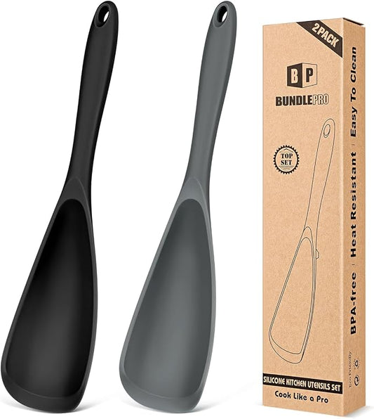Pack of 2 Cooking Spoons for Non Stick Cookware, Multifunction Spatula Spoon BPA-Free, One-Piece Design, Suitable for Scooping, Scraping, Serving and Mixing(BLACK-GRAY)