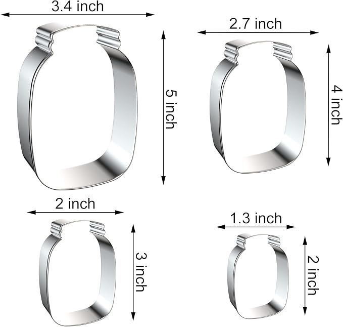 Mason Jar Cookie Cutter Set - 5", 4", 3", 2" - 4 Piece Milk Bottle Cookie Cutters Shapes Biscuit Molds - Stainless Steel