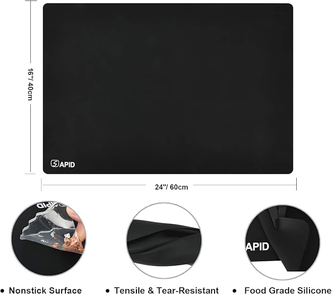 Sapid Extra Large Silicone Sheet for Crafts, Thick Silicone Jewelry Casting Mats, Nonstick Nonslip Silicon Mat for Epoxy Resin, Art Painting, Heat- Resistance Counter Mat (15.7"×23.6", Black)